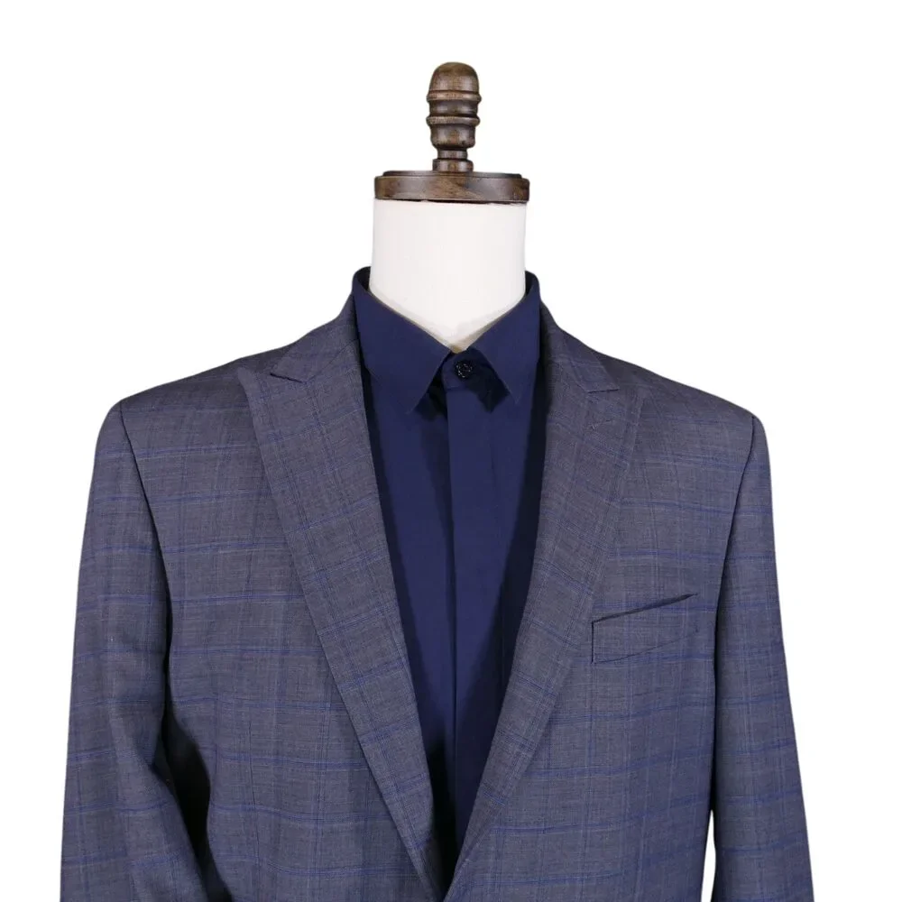 Jos A Bank Traveler Sport Coat Blazer Men 42L Tailored Blue Plaid Wool Blend
